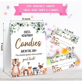 Woodland Sweet Guess How Many Candies Are In The Jar Game, Baby Shower Game, Include One 5×7 Sign and 50 Guessing Cards, Woodland Animal Gender Reveal Party Decoration Supplies - FE25