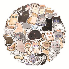 Cat Stickers for Laptop (60 Pieces), Gift for Children, Teenagers, Adults, Boys, Cat Stickers, Waterproof Vinyl Stickers for Scrapbooking, Skateboard, Car, Luggage