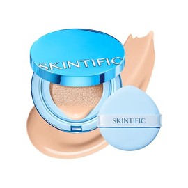SKINTIFIC Base Cushion Velvet Matte, Polvo Ultra Cover Azul, control de grasa por 12 horas, ligera, de larga duración, resistente al agua, maquillaje 