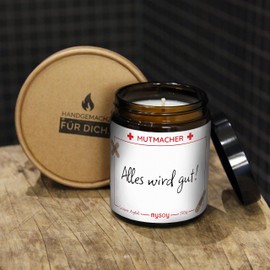 Mutmacher Duftkerze mit Spruch als Glücksbringer | Handgemacht aus Sojawachs | In Geschenkbox | Kraftspender, Prüfung, Diagnose, Aufmunterung, Gute Besserung, Geschenk |Apfel