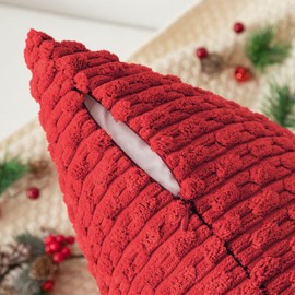 K KEVIN TEXTILE Pack of 2 Red Corduroy Decorative Throw Pillow Covers 24x24 Inch Soft Boho Striped Pillow Covers Modern Farmhouse Home Decor for Autumn Sofa Living Room Couch Bed