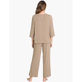 GYS Pajamas Set for Women Soft- Viscose Made from Bamboo, 3/4 Sleeve Top and Pants 2 Piece Lounge Pj Set Sleepwear, Camel, X-Large