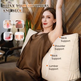 Wellty Care Large Triangular Headboard Pillow with Head Roll Pillow, Backrest Positioning Support Bed Bolster Rest Reading Pillow with Removable Cover，100% Linen (White Beige, King:76x8x20 Inches)