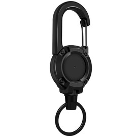 [EDu] Reel Keychain, Telescopic Key Holder, Carabiner, Metal Wire, Maximum Stretchable 23.6 inches (60 cm), Anti-lost Holder, Key Roll for Keys, Card Holder, Black