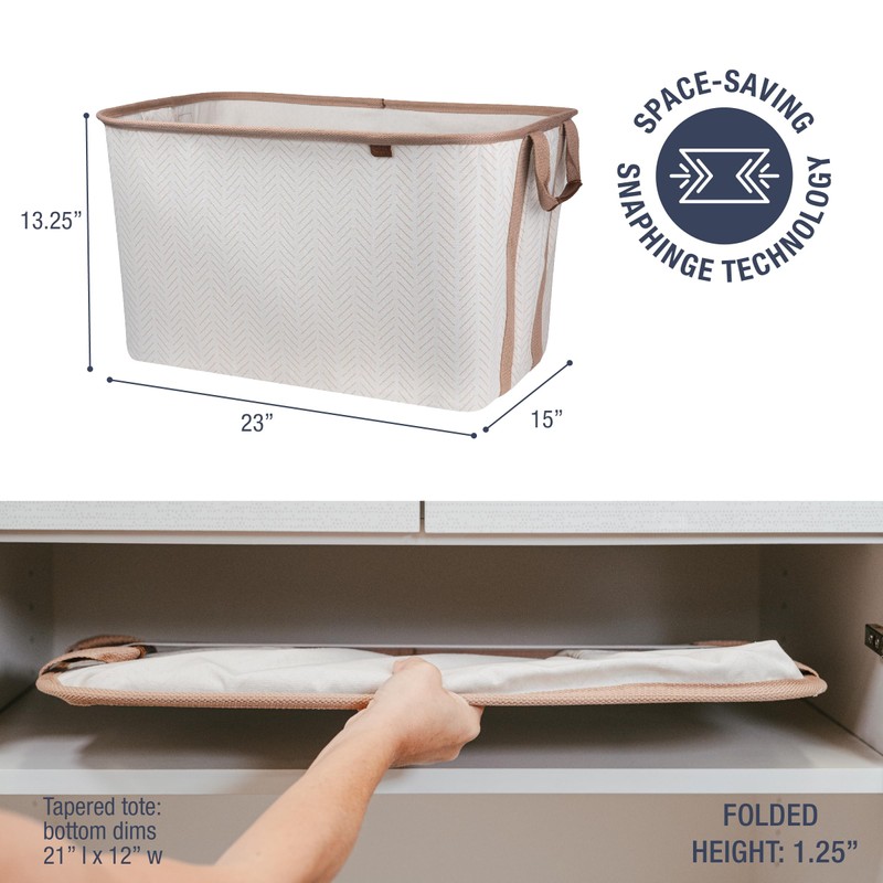 CleverMade Collapsible Laundry Basket Hamper - LUXE Cream Herringbone 2Pack