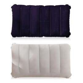 SCDZY 2 Pcs Inflatable Camping Pillow, Soft Flocked Blow Up Pillow for Fishing, Hiking and Office, Waterproof Portable Inflatable Pillowsfor Travel Ergonomic Support (Grey & Purple)