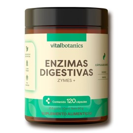 Enzimas Digestivas con Papaya, mezcla de enzimas como Papaína, Bromelina, Pancreatina y Lipasa. Con 120 cápsulas de 500mg (4 meses). VitalBotanics. Su