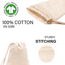 Eco Green Textiles 12x20 inches, 100% Organic Cotton Drawstring bags Recyclable Fabric (QTY :100 BAGS)