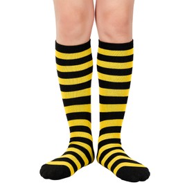 American Trends Kids Toddler Soccer Socks Knee High Tube long Three Stripes Uniform Socks for Boys Girls 1-9 years, 1 Pack Striped Black Yellow, 3-6 Years