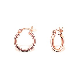 DTPsilver - Women's Hoop Earrings 925 Sterling Silver Rose Gold Plated - Small / Medium - Thickness 1.5 mm - Diameter: 14, 16, 18, 20, 30 mm, Sterling Silver