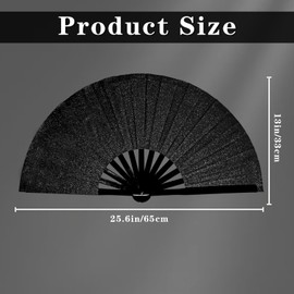 SHWGYDX Large Folding Glitter Rave Fan,Popping Fan for Line Dancing,Decorative Folding Hand Fan for Music Festivals,Carnival,Rainbow Outfits,Disco,Neon, Glow Party Decorations Supplies. (Black)
