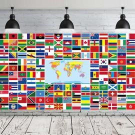 World Flag Banner International Flags Banner Country Flags Banner Backdrop Decoration with Brass Grommets(160 * 90cm)