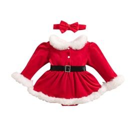 Afunbaby Baby Girl Christmas Dress Santa Claus Newborn Onesie Romper Dress My First Christmas Outfit Winter Clothes (Santa Red A, 0-3 Months)