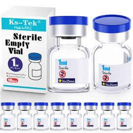 KSIITEKSLAB Ks-Tek Sterile Empty Vials with Self Healing Injection Port,with Aluminum plastic Cap,Sterile Package (1ml Clear,10)