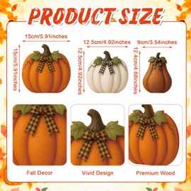 Amyhill 3 Pcs Fall Pumpkin Wodden Table Sign Thanksgiving Wood Block Pumpkin Decor Autumn Farmhouse Rustic Tiered Tray Decorations Table Centerpieces for Home Kitchen(Orange)