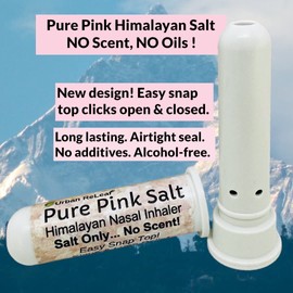 Urban ReLeaf Pure Pink Salt Himalayan Aromatherapy Nasal Inhalers - Set of 2, No Scent. 100% Natural Breathe Fresh Solution! Easy Open Snap Top. Made in USA. No Mess. Pocket Size.