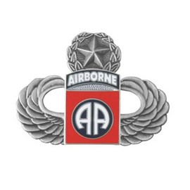 Mitchell Proffitt Silver Master Paratrooper Wings with 82nd Airborne Division Lapel Pin, Platinum Red Blue, 1 1/4 inch