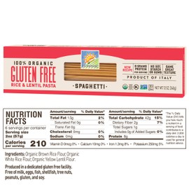 Bionaturae Spaghetti Gluten-Free Pasta | Rice and Lentil Spaghetti Pasta | Non-GMO | Lower Carb | Kosher | USDA Certified Organic | Made in Italy | 12 oz (3 pack)