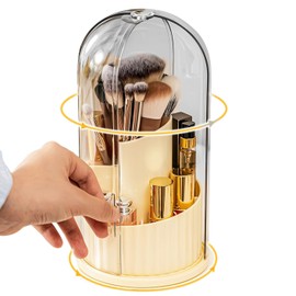 UShioart Covered Rotating Makeup Brush holder Organizer with Lid Makeup Brushes Organizer for Vanity Desktop Bathroom Countertop