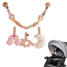 Zasjon Wooden Baby Pram Chain, Pram Chain for Babies, Pram Toy Girls Boys, Pram Accessories, Pram Chain for Babies and Toddlers from 0+ Months