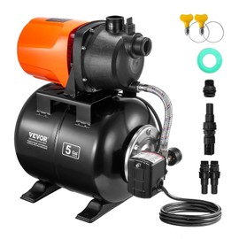 VEVOR 1 HP Shallow Well Pump with Pressure Tank, 1000 GPH/3700 L/H, Automatic Irrigation Water Booster Pump with 164 ft Lift 20/40 PSI Pressure Switch, Thermoplastic Pump Head for Home Garden Lawn