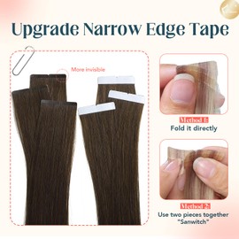 XDhair Haarverlängerung, selbstklebend, 20 Stück/50 g, Echthaar, 18 Ponce, Klebeband, Haarverlängerung, #4, mittelbraun (#4-18)
