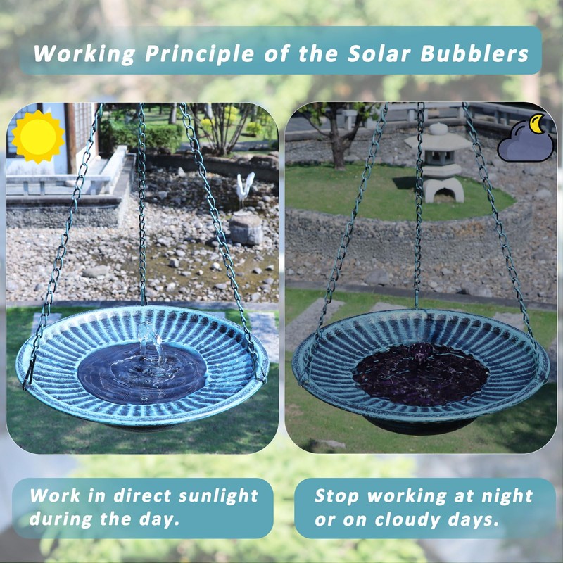 12.3" Hanging Bird Bath with Solar Fountain Bird Bath Bubbler，Birdbath