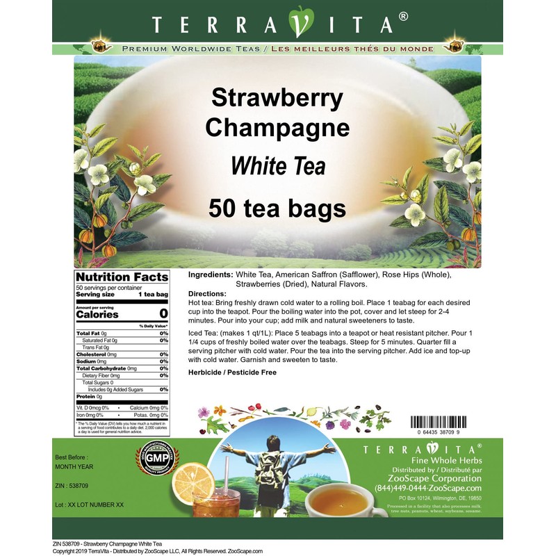 Strawberry Champagne White Tea (50 tea bags, ZIN: 538709)