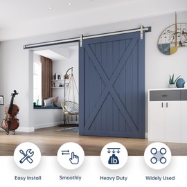 EaseLife 10 FT Brushed Nickel Sliding Barn Door Hardware Track Kit,Basic J Pulley,Heavy Duty,Slide Smoothly Quietly,Easy Install (10FT Track Kit for 60" Wide Single Door)