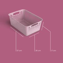 Pack of 4 Storage Baskets 10 L with Handles - BPA-Free - Organiser (37 x 26 x 17 cm / Pink) - Baskets for Bathroom Kitchen Bedroom Household Basket
