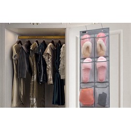 ANZORG 2 Pack Minimalist Black Over The Door Hanging Closet Shoe Holder Organizer with 6 Pockets (Mesh Pockets)