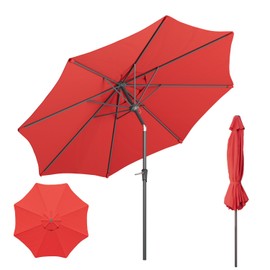 Benass 9ft Outdoor Patio Umbrella, Table Umbrella with Push Button Tilt and Crank, 8 Steel Ribs Market Umbrella (Red)