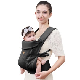 CUBY Baby Carrier Newborn to Toddler - Breathable & Adjustable Ergonomic Front Carriers with Adjustable Neck Support and Sunshield, Hands-Free Newborn Carrier Hold up to 40lbs(Black,Zipper-Belt Style)