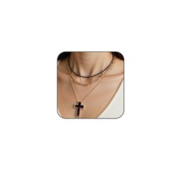LOOKLITE Gothic Layered Cross Necklaces for Women Black Choker Crystal Cross Pendant Necklace Vintage Black Beaded Rosary Necklaces Y2K Jewelry Outfit Goth Accessories Gold