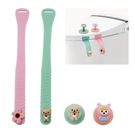 LuckyOpt 2Pcs Toilet Seat Lifter, Adjustable Toilet Cover Lifter with Cartoon Pattern, Toilet Lid Handles to Avoid Touching Toilet, Toilet Lift Holders for Home Office Restaurant Hotel (pink+green)