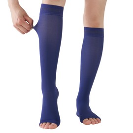 EVOPLECI - Calcetines de compresión de punta abierta de 15 a 20 mmHg para reducir la hinchazón y aliviar las venas varicosas, Azul oscuro, 3X-Large