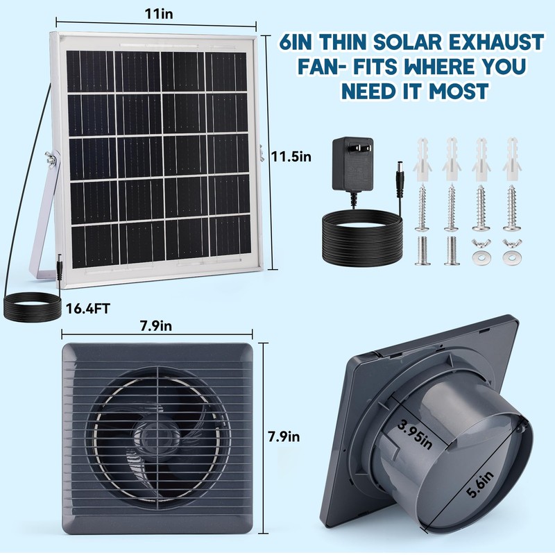 Prozilon Solar Exhaust Fan with 25W Solar Panel, 6" Solar