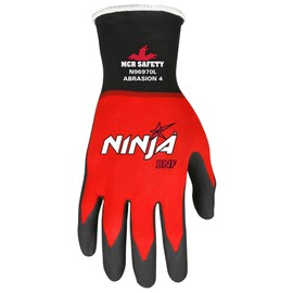 MCR Safety Ninja BNF N96970XL Work Gloves, 18 Gauge NylonSpandex Shell, Breathable Nitrile Foam(BNF) Coated Palm & Fingertips, X-Large, Black/Red