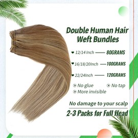 18 Inch Sew in Hair Extensions Real Human Hair 100g Weft Human Hair Extensions Sew ins Golden Blonde Mixed Medium Blonde