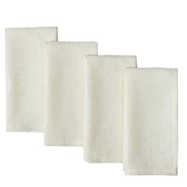 Newbridge Ivory Tremont Autumn Leaf Damask Fabric Napkins, Set of 4 Napkins, Fall Swirling Leaves, Soil Resistant, Easy Care Solid Color Table Cover for Holiday Party Dining