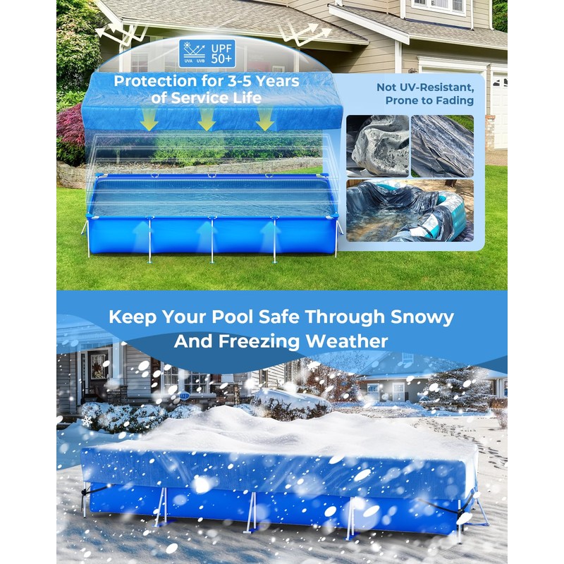 Reinmoson Inflatable Pool Cover Rectangular Fits Pool Under 130" L