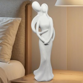 White Couple Statues for Home Decor, Hugging Couple Figurines for Living Room Bedroom Office Table Book Shelf Modern Abstract Romantic Sculptures Home Decor- For Valentine Anniversary Birthday Wedding