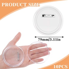 JJUNW 10Pcs Acrylic Buttons Pin Badge, 3.31Inch Clear Blank Craft Button with Pin Button Pin Badges Kit for DIY Crafts Supplies, School Projects,Party Activities