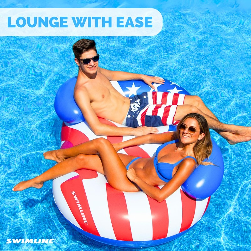 Swimline Americana Series Side-by-Side Double Ring Pool Lounger, red/White/Blue, 65