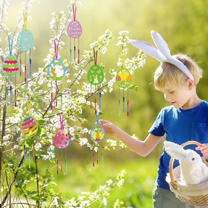 HAKOTOM Pack of 12 Easter Eggs Wind Chimes Craft Set