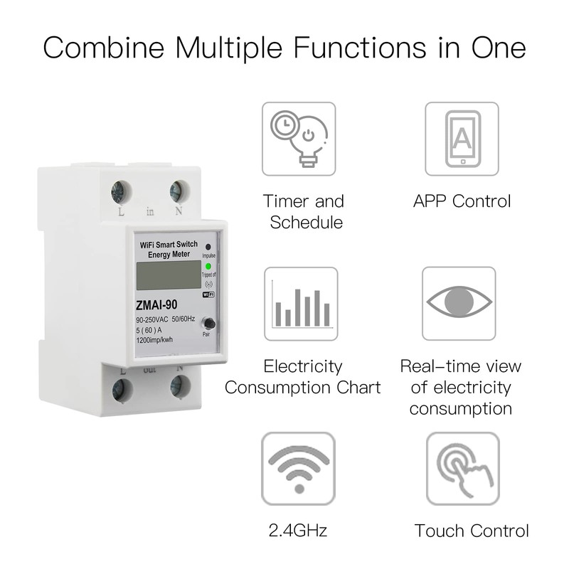 WiFi Smart Energy Monitor Switch Meter, Compatible with Alexa Google