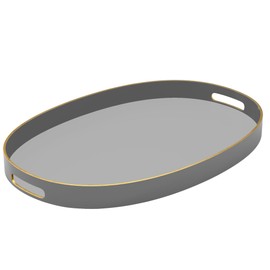 American Atelier Serving Tray with Gold Trimming | Oval Serving Tray with Handles | Trays for Serving Food, Coffee, Tea, and More | Classic Oval Coffee Table Tray | 15.3” X 10.6” (Gray)