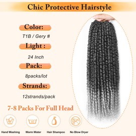 8 Packs Passion Twist Hair 24 Inch Pre-twisted Crochet Passion Twist Hair Ombre Grey Synthetic Pre Looped Passion Twist Crochet Braids Bohemian Crochet Hair