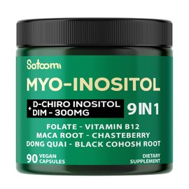 SATOOMI 9in1 Myo-Inositol & D-Chiro Inositol Supplement with DIM, Folate, Vitamin B12 & 4 More - 90 Vegan Capsules - 30 Days