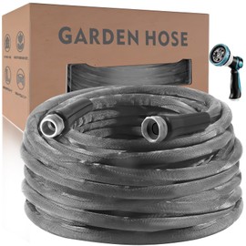 Non-Expanding Garden Hose 50ft – Flexible, Burst-Resistant, with 10-Function Spray Nozzle, Lightweight & Durable for Outdoor Use(Grey)